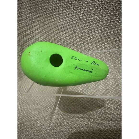 Vintage Hand Painted Pottery Green Bird Artist Signed By Gloria A Dios Panama - Picture 6 of 8